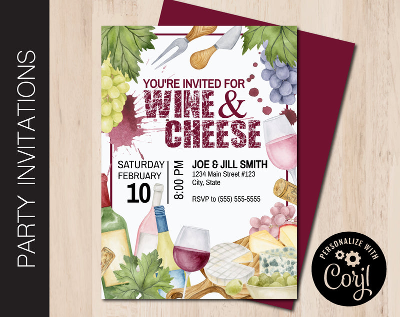 Editable Wine & Cheese Party Invitation