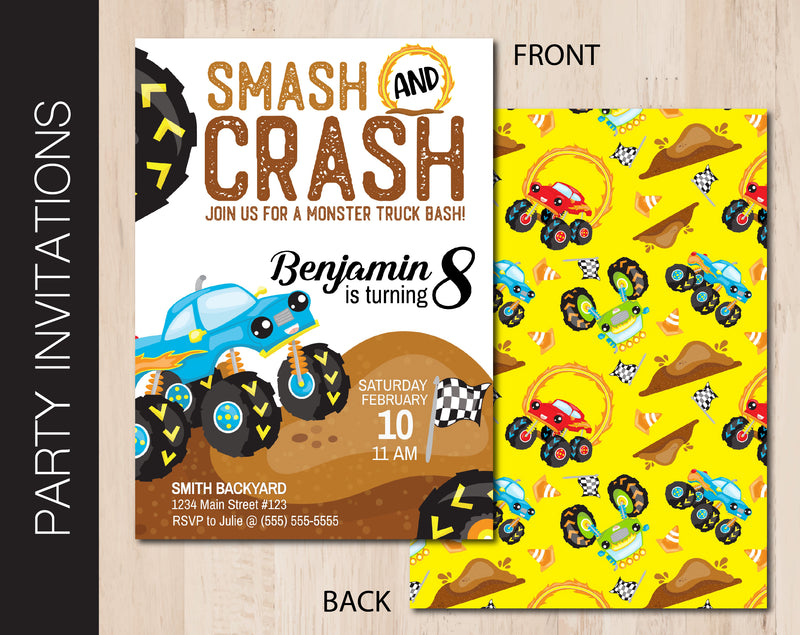 Editable Monster Truck Themed Party Invitation