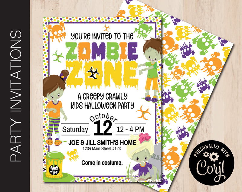 Editable Zombie Zone Halloween Party Invitation