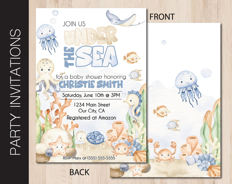 Editable Under the Sea Baby Shower Party Invitation