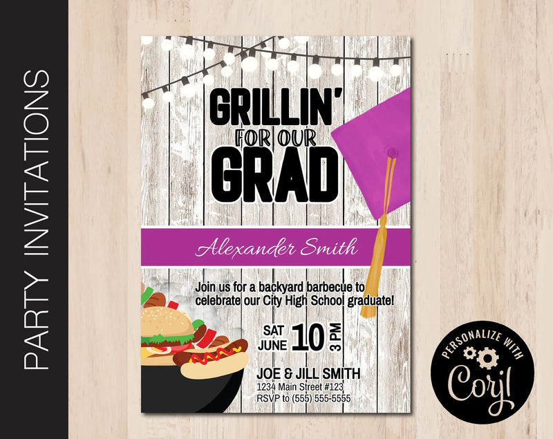 Editable Graduation Party Invitation in 7 Cap Colors