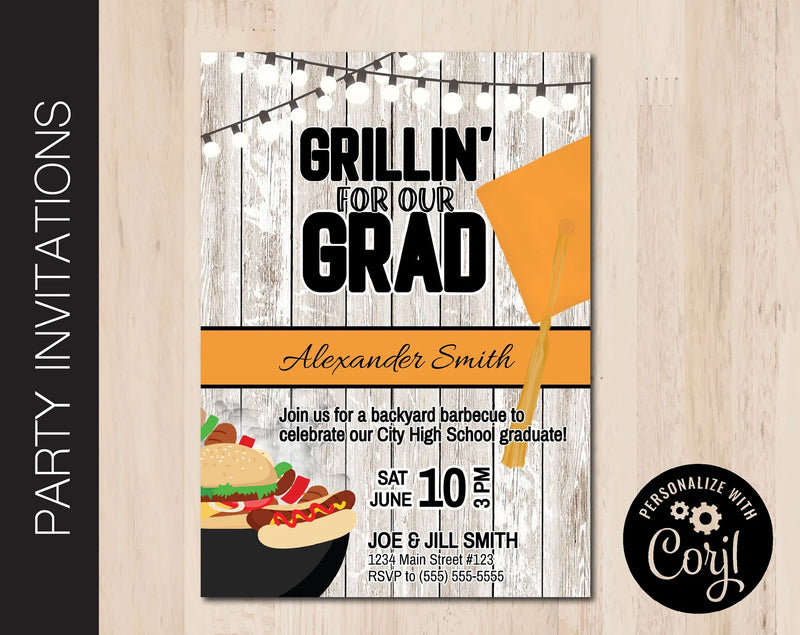 Editable Graduation Party Invitation in 7 Cap Colors
