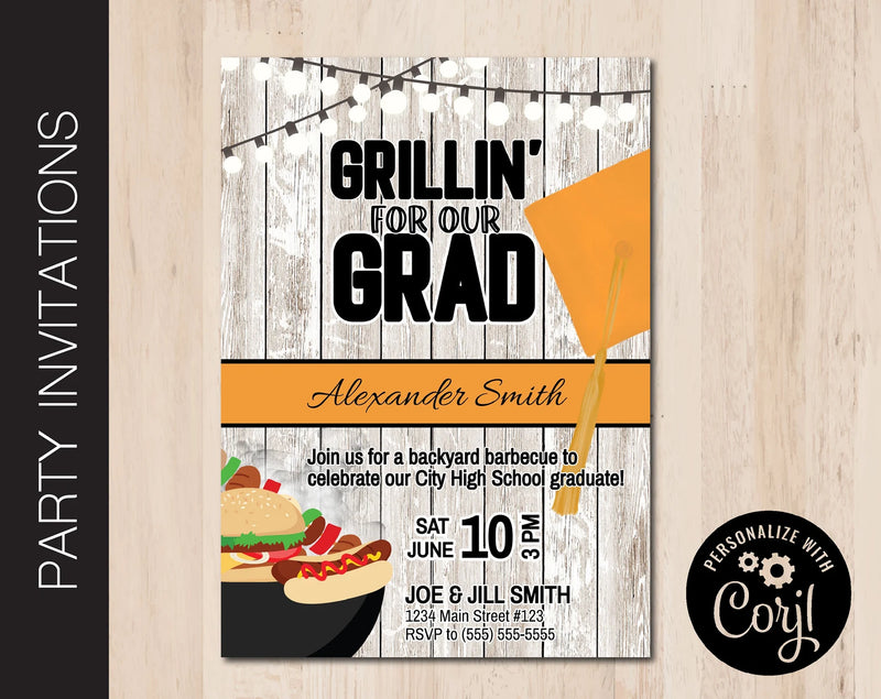 Graduation Party Invitation in 7 Cap Colors