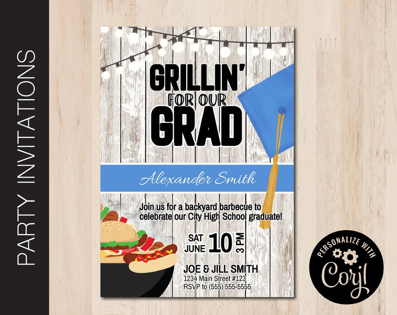 Editable Graduation Party Invitation in 7 Cap Colors