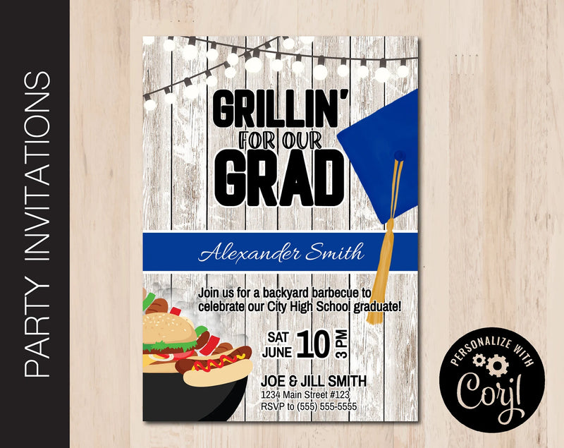 Graduation Party Invitation in 7 Cap Colors