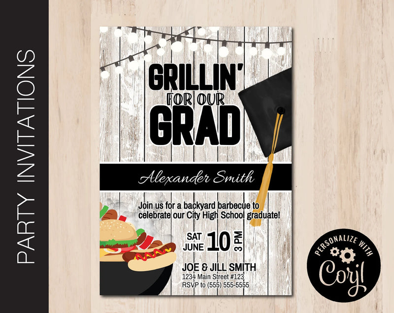 Editable Graduation Party Invitation in 7 Cap Colors