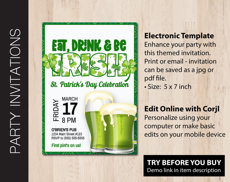 Editable St. Patrick's Day Party Invitation