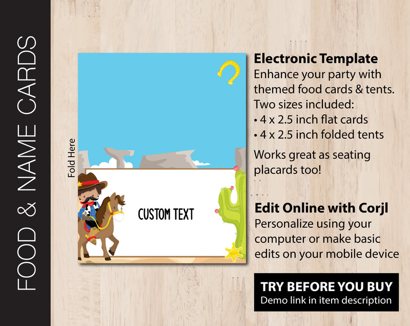 Western Rodeo Birthday Party Food & Name Cards (B262)