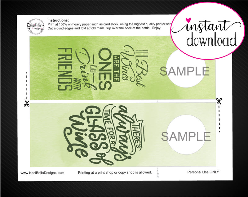 Printable Anytime Personalized Double-Sided Wine Bottle Gift Tags - Kaci Bella Designs