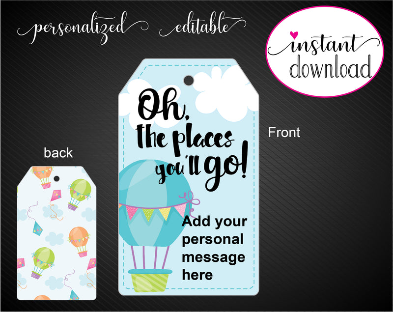 Printable Oh The Places You'll Go Hot Air Balloon Themed Gift Tags - Kaci Bella Designs