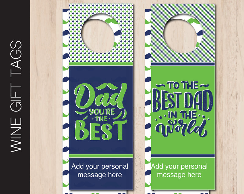 Printable Best Dad Personalized Double-Sided Wine Bottle Gift Tags - Kaci Bella Designs