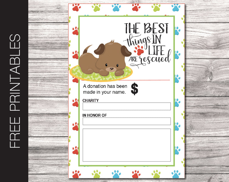 Free Printable Pet Rescue Charity Donation Gift Card - Kaci Bella Designs