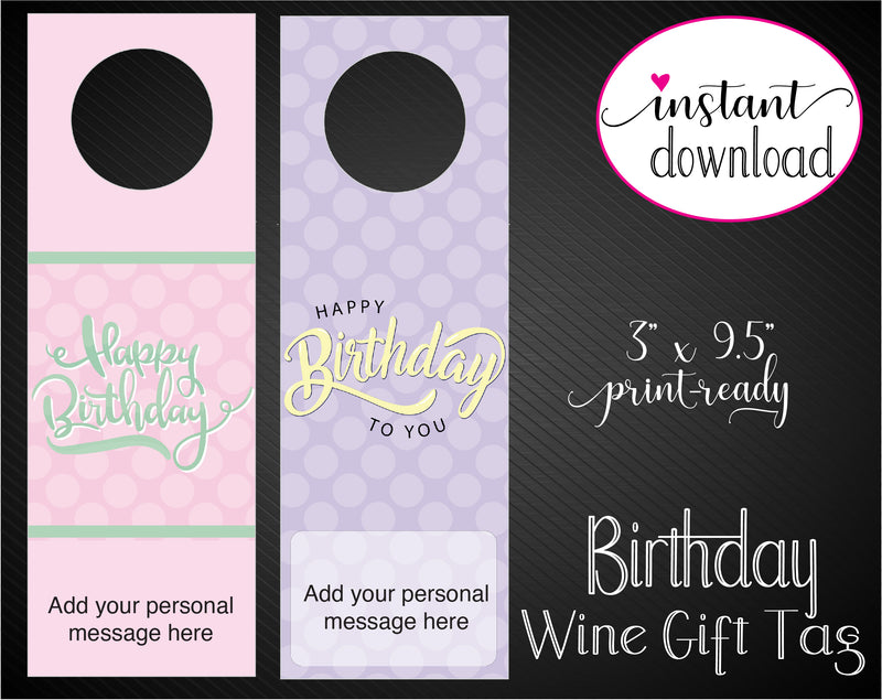 Printable Congratulations Personalized Double-Sided Wine Bottle Gift Tags - Kaci Bella Designs
