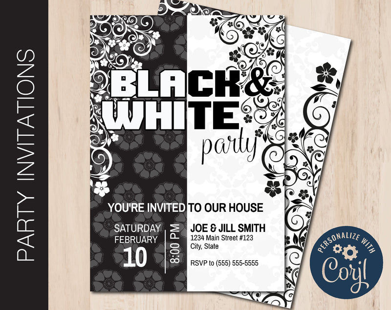 Editable Black & White Party Invitation