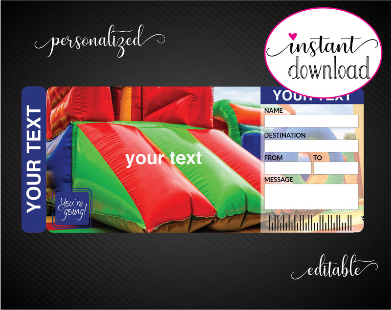 Printable Bounce House Surprise Gift Reveal Ticket - Kaci Bella Designs