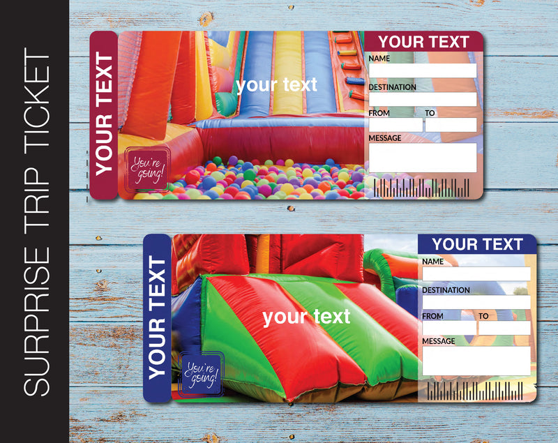 Printable Bounce House Surprise Gift Reveal Ticket - Kaci Bella Designs