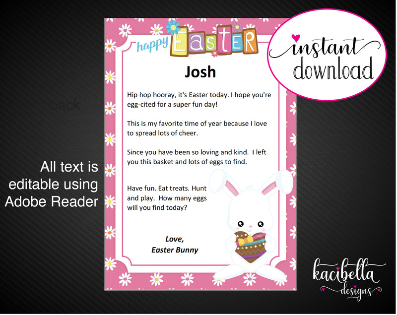 Printable Easter Bunny Personalized Letters - Kaci Bella Designs