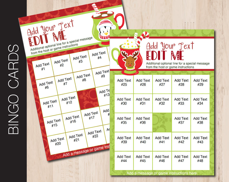 Holiday Themed Bingo Cards with All Editable Text