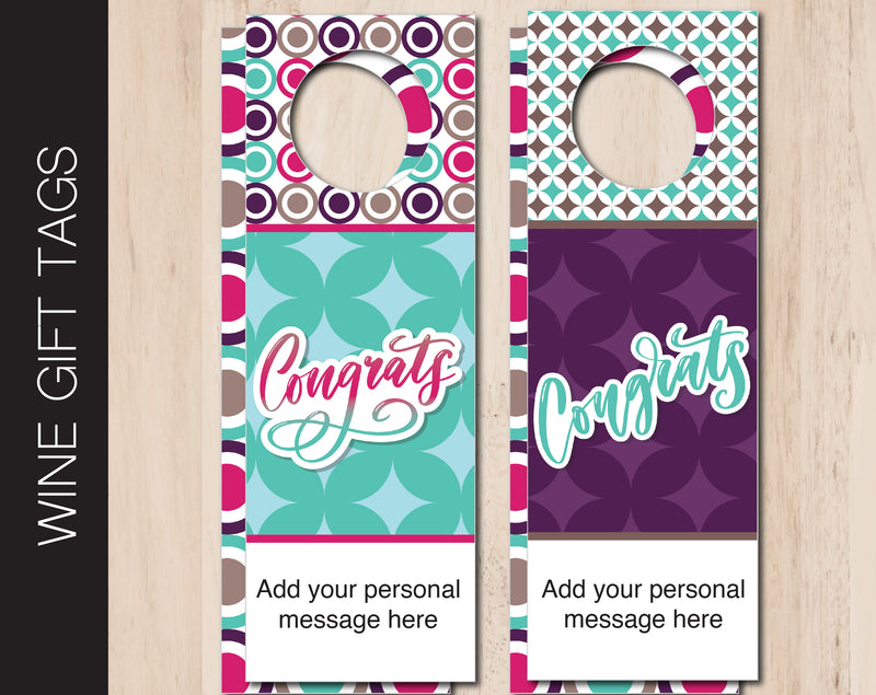 Printable Congratulations Personalized Double-Sided Wine Bottle Gift Tags - Kaci Bella Designs