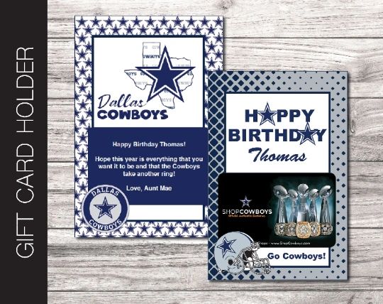 Printable Dallas Cowboys Birthday Gift Card Holder - Kaci Bella Designs