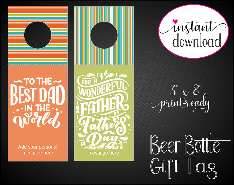 Printable Father's Day Themed Beer Bottle Personalized Gift Tags - Kaci Bella Designs