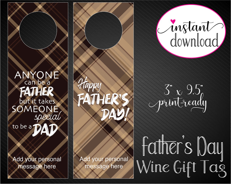 Printable Father's Day Themed Personalized Double-Sided Wine Bottle Gift Tags - Kaci Bella Designs