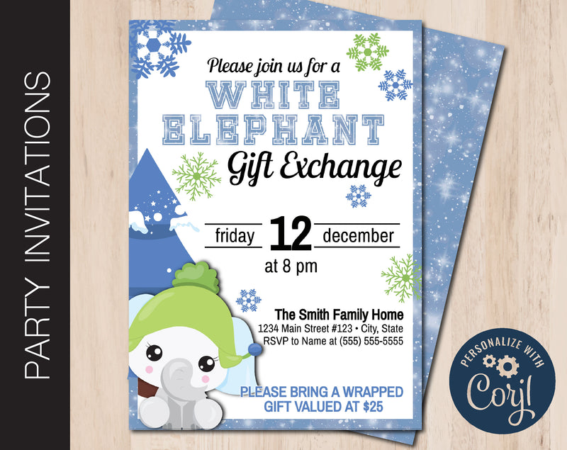 Editable White Elephant Holiday Party Invitation