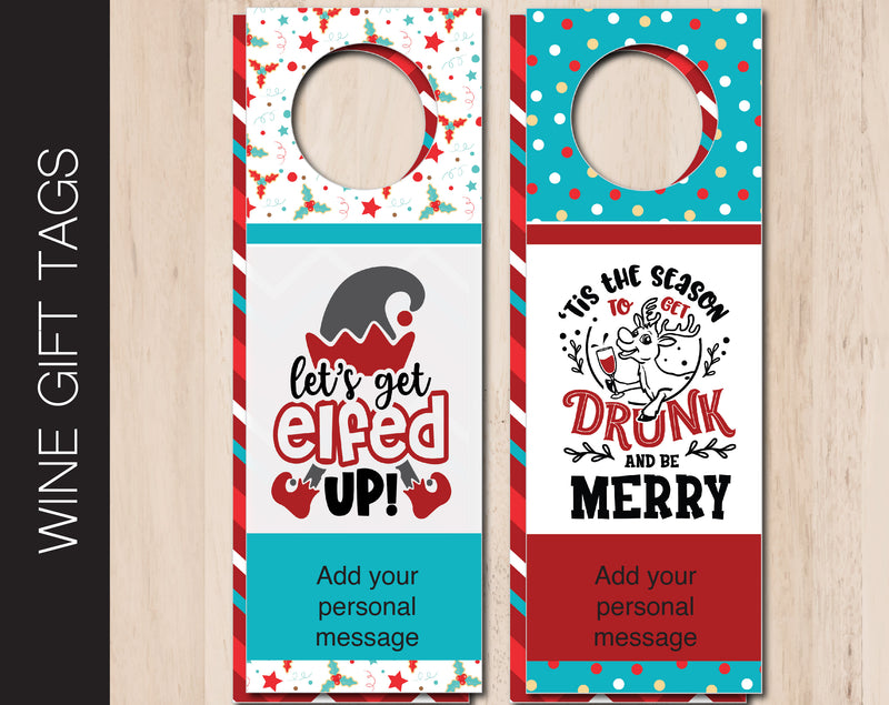 Printable Christmas Themed Personalized Double-Sided Wine Bottle Gift Tags - Kaci Bella Designs