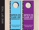 Printable Open In Case of Emergency Personalized Wine Gift Tags - Kaci Bella Designs