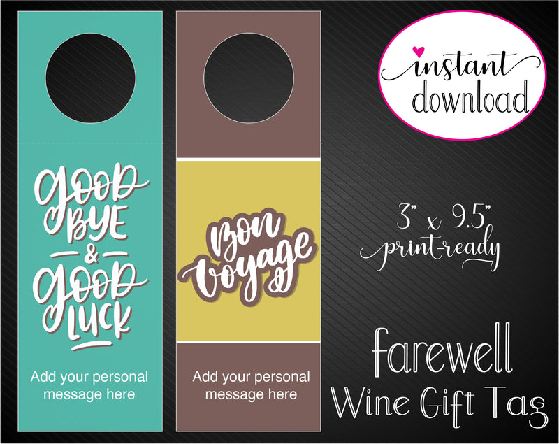 Printable Farewell Personalized Double-Sided Wine Bottle Gift Tags - Kaci Bella Designs