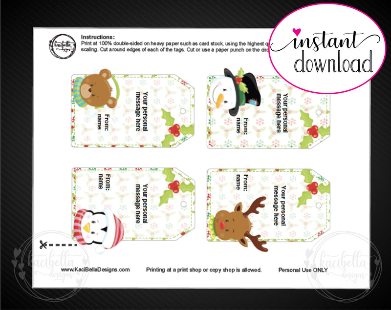 Printable Christmas Faces Gift Tags - Kaci Bella Designs