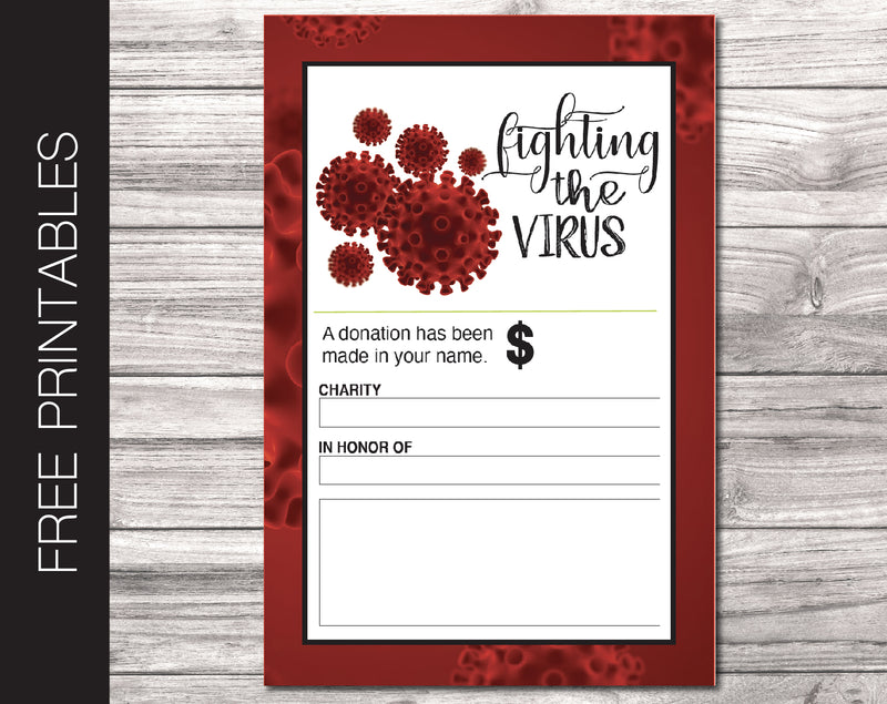 Free Printable Corona Virus Charity Donation Gift Card - Kaci Bella Designs