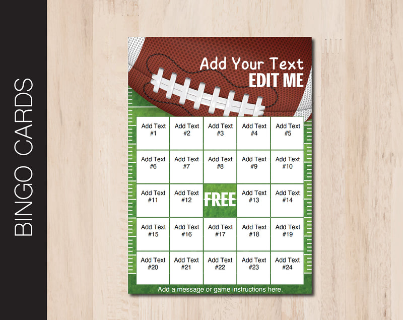 Football Themed Bingo Cards with All Editable Text