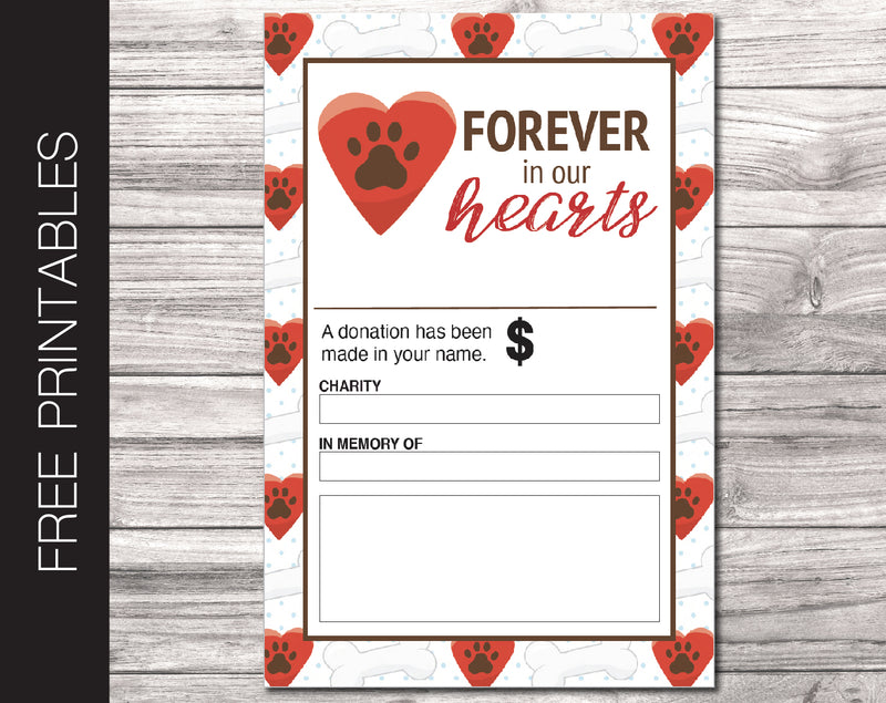 Free Printable Pet Loss Charity Donation Gift Card - Kaci Bella Designs
