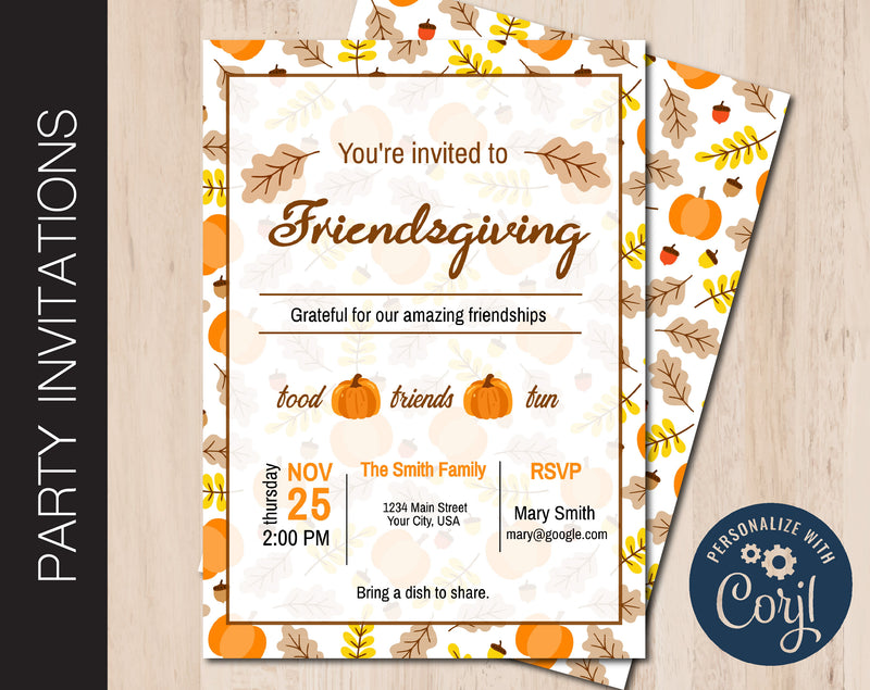 Printable Friendsgiving Dinner Invitation - Kaci Bella Designs
