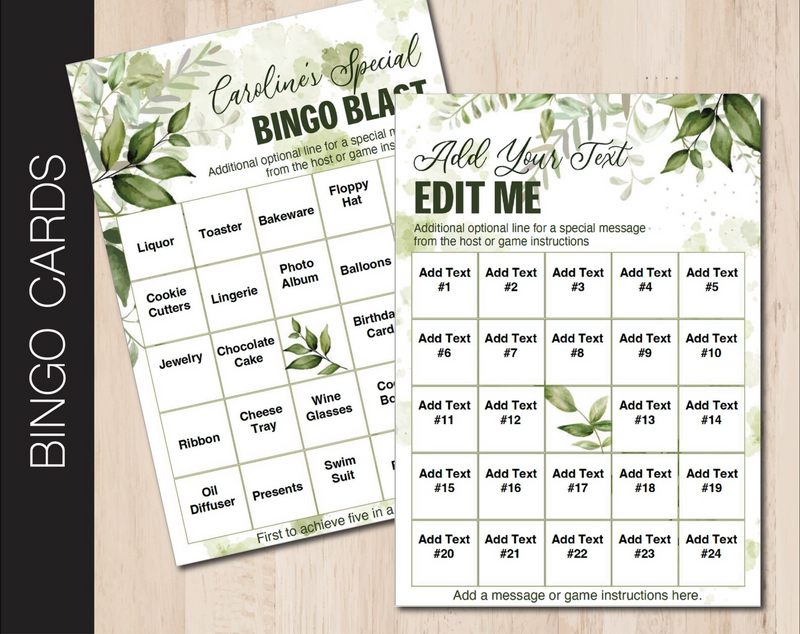 Green Leaves Themed Bingo Cards with All Editable Text