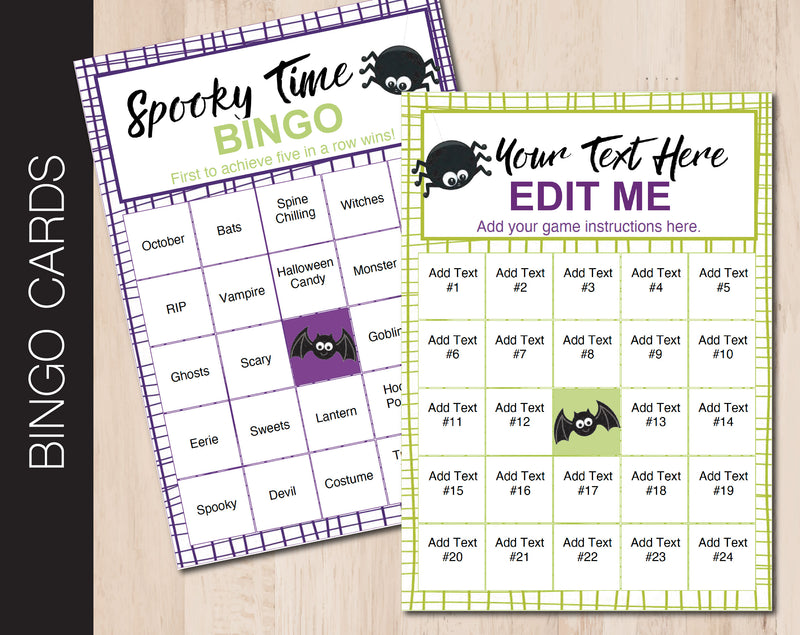 Halloween Themed Bingo Cards with All Editable Text - Kaci Bella Designs