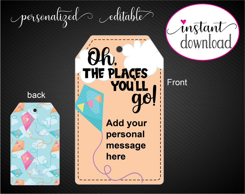 Printable Oh The Places You'll Go Kite Themed Gift Tags - Kaci Bella Designs