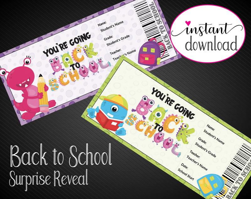 Printable Monster Themed Back-To-School Surprise Return to School and Teacher Reveal - Kaci Bella Designs