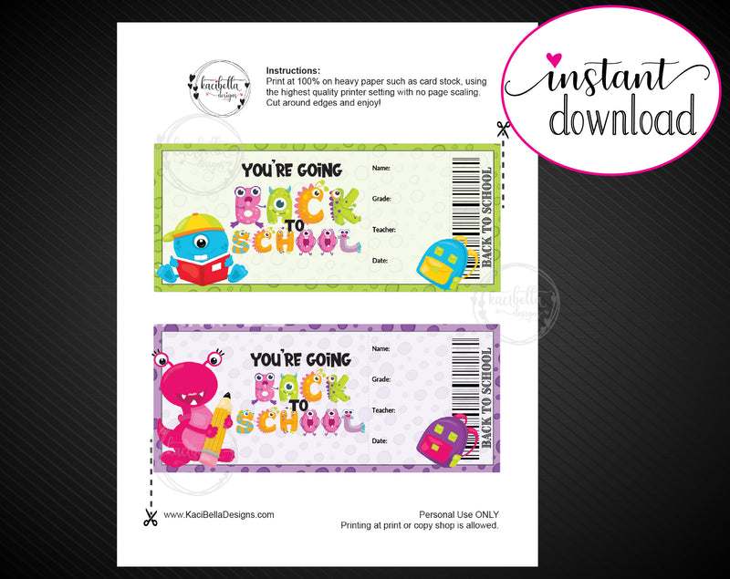 Printable Monster Themed Back-To-School Surprise Return to School and Teacher Reveal - Kaci Bella Designs