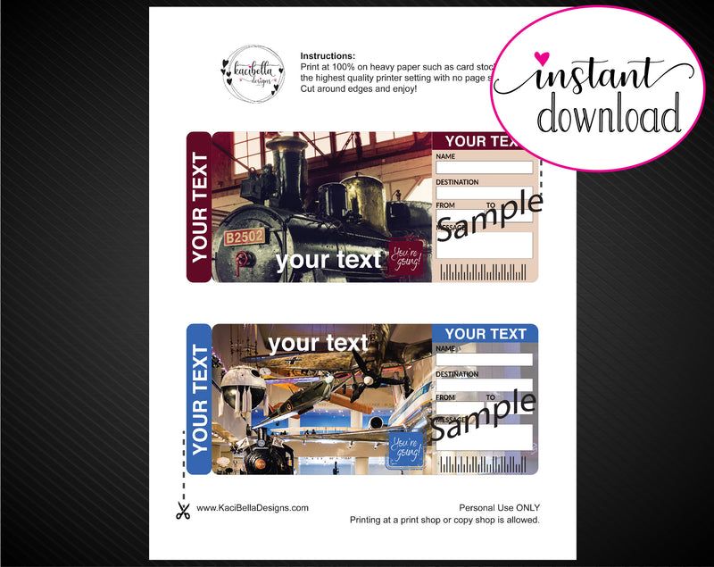 Printable Museum Surprise Gift Reveal Ticket - Kaci Bella Designs