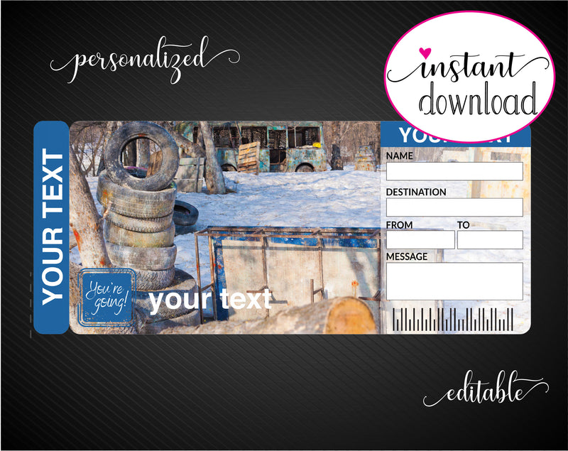 Printable Paintball Surprise Gift Reveal Ticket - Kaci Bella Designs