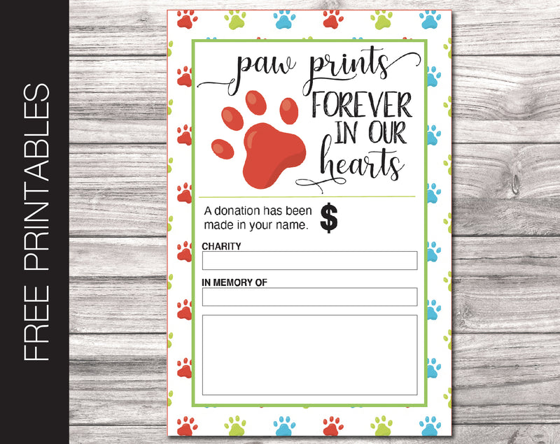 Free Printable Pet Loss Charity Donation Gift Card - Kaci Bella Designs