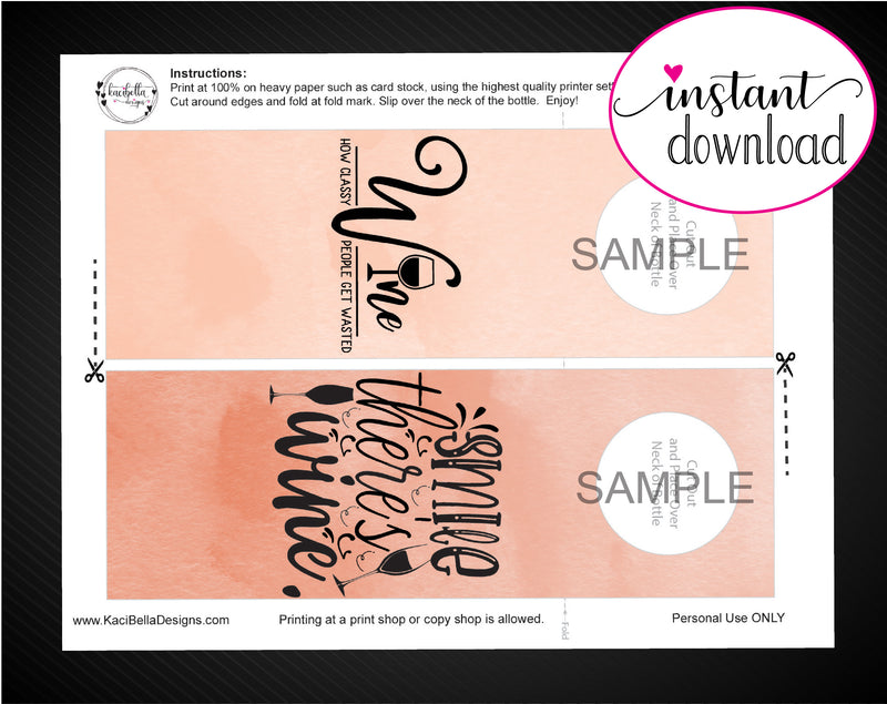 Printable Date Night Personalized Double-Sided Wine Bottle Gift Tags - Kaci Bella Designs