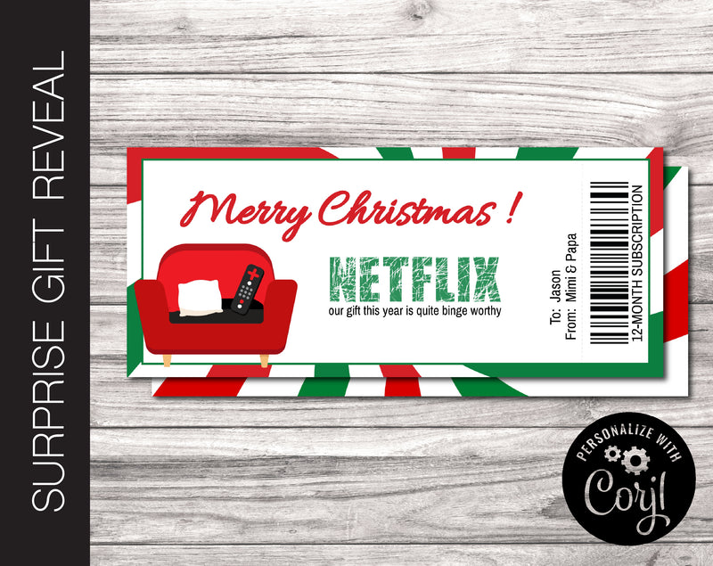 Editable MOVIE SUBSCRIPTION Surprise Gift Reveal Coupon - Kaci Bella Designs