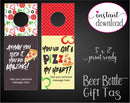 Printable Pizza Themed Beer Bottle Personalized Gift Tags - Kaci Bella Designs