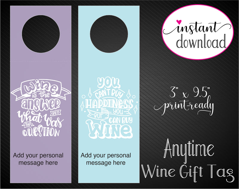 Printable Dinner Party Personalized Double-Sided Wine Bottle Gift Tags - Kaci Bella Designs