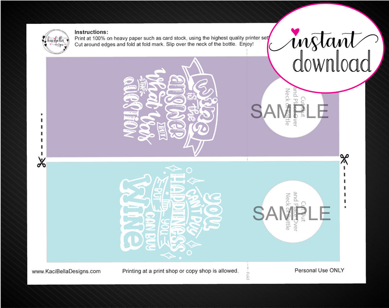 Printable Dinner Party Personalized Double-Sided Wine Bottle Gift Tags - Kaci Bella Designs