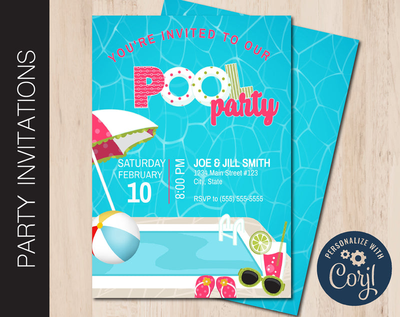 Editable Pool Party Invitation