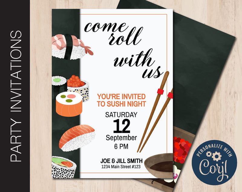 Editable Sushi Night Party Invitation